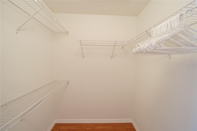 walk in closet with wood finished floors