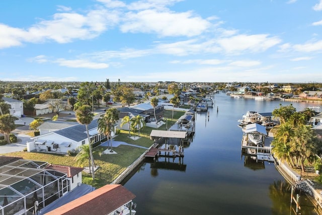 aerial view with a water view