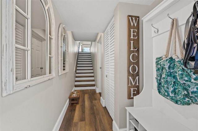 hallway featuring dark hardwood / wood-style flooring