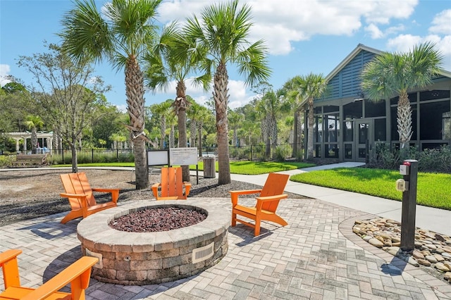 view of patio featuring an outdoor fire pit