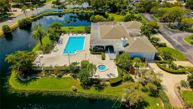 aerial view featuring a water view