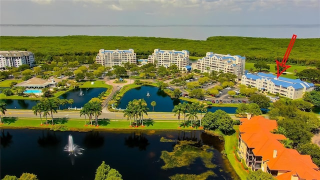 aerial view with a water view