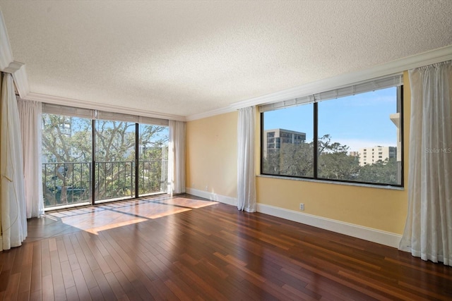 unfurnished room with dark hardwood / wood-style flooring, plenty of natural light, and a textured ceiling