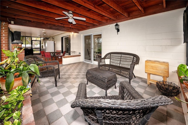 view of patio / terrace featuring an outdoor hangout area and ceiling fan