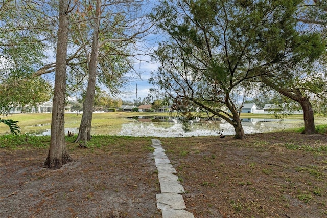 view of yard with a water view