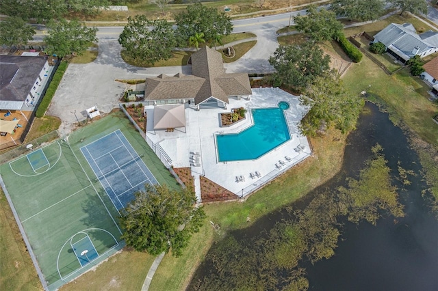 aerial view with a water view