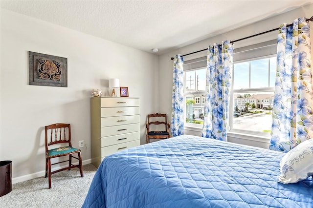 bedroom with carpet flooring and a textured ceiling