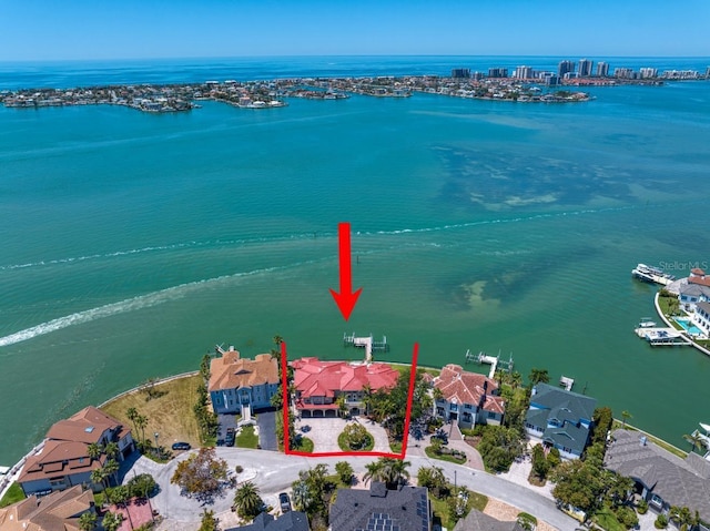 bird's eye view featuring a water view