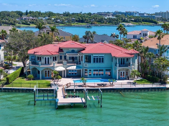 exterior space with a water view