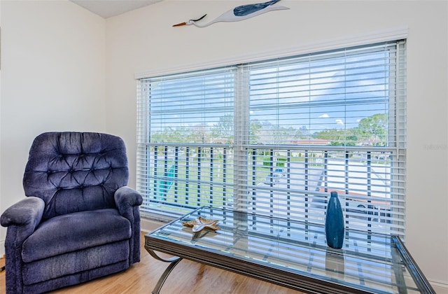 sitting room with plenty of natural light and hardwood / wood-style floors