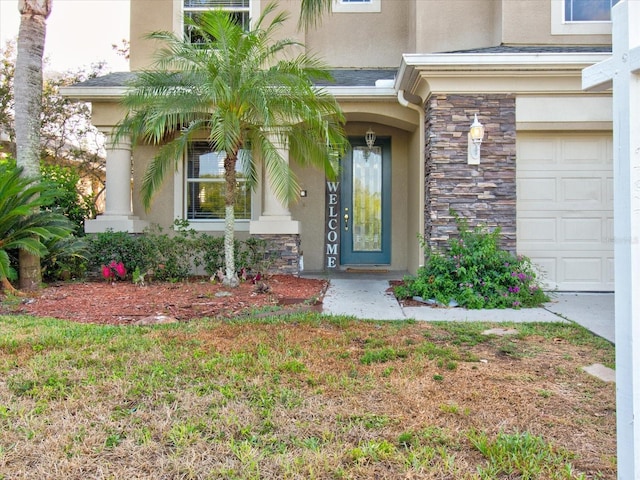 property entrance featuring a garage