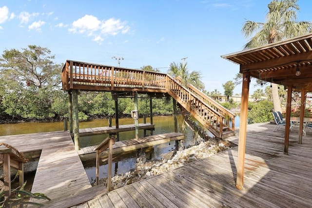 dock area with a water view