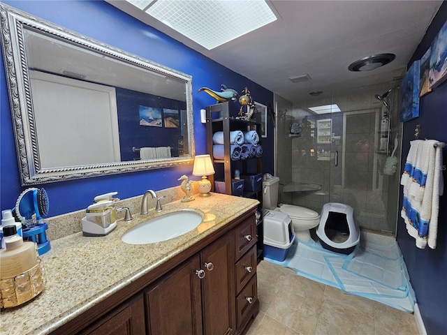 bathroom featuring a bidet, vanity, toilet, and an enclosed shower