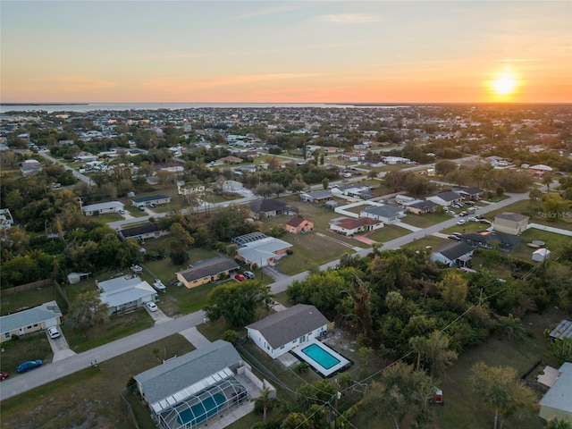 view of aerial view at dusk