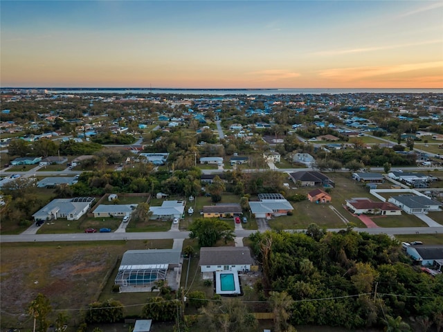 view of aerial view at dusk