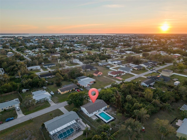 view of aerial view at dusk