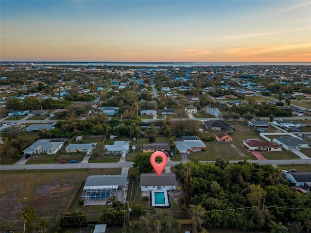 view of aerial view at dusk