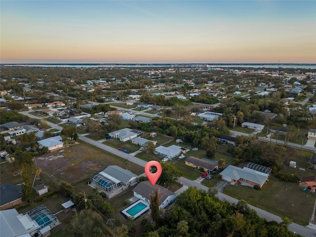 view of aerial view at dusk