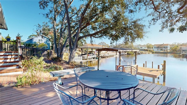 dock area with a water view