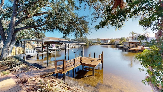 dock area with a water view