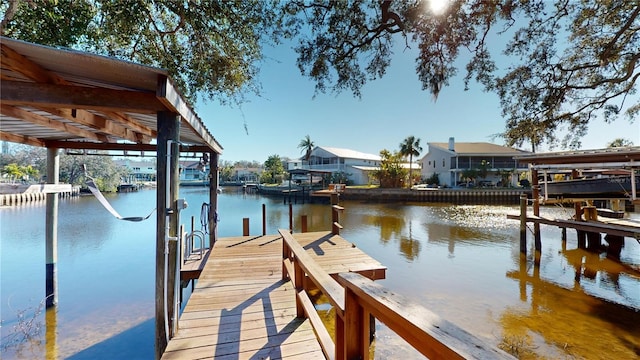 view of dock with a water view