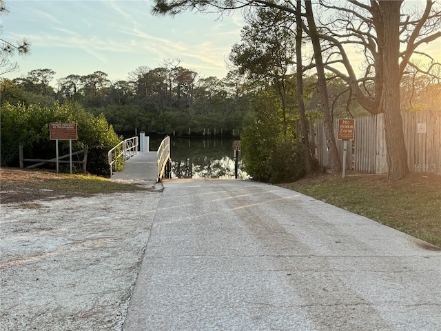 view of road with a water view