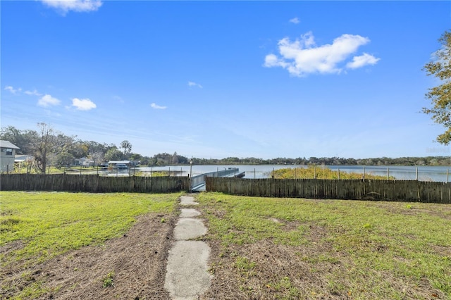 view of yard with a water view