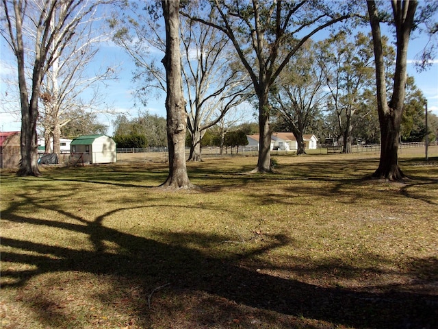 view of yard with a storage shed