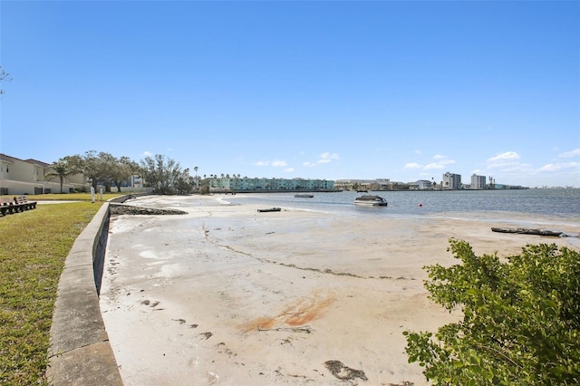 view of water feature featuring a beach view