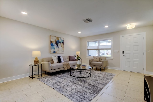 living room featuring light tile patterned floors