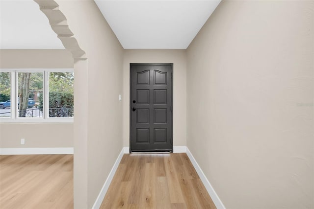 doorway featuring light hardwood / wood-style floors