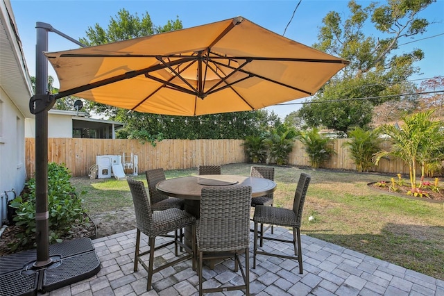 view of patio / terrace featuring outdoor dining space and a fenced backyard