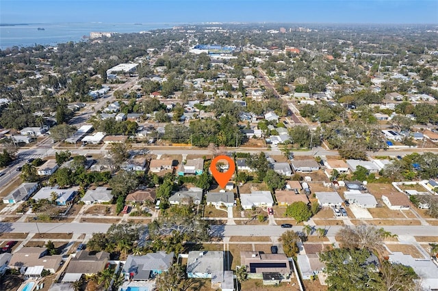 aerial view with a water view and a residential view