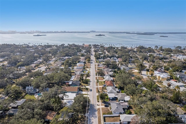 aerial view with a water view and a residential view