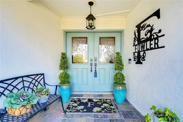 doorway to property featuring french doors