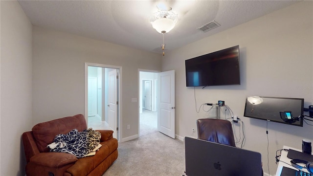 view of carpeted home office