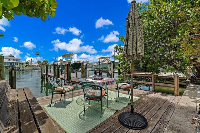 dock area with a water view