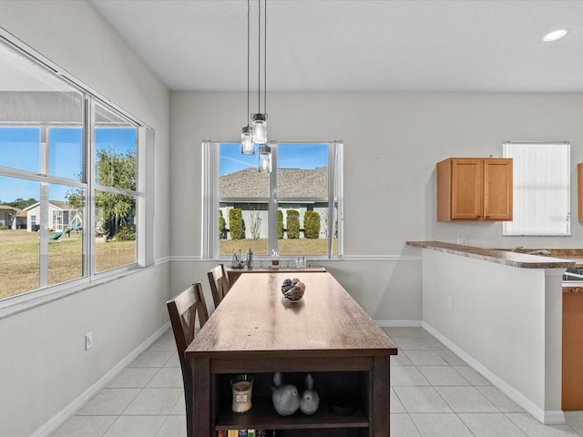 tiled dining space featuring plenty of natural light