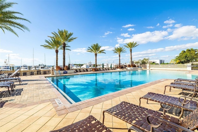 view of pool featuring a patio