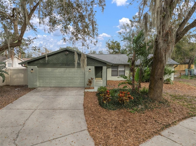 single story home with a garage