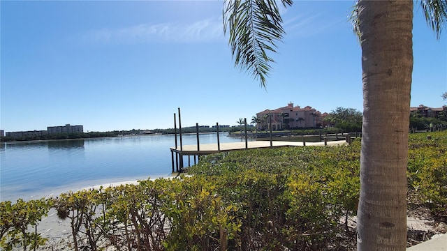 view of dock with a water view