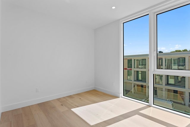 empty room featuring light hardwood / wood-style flooring and a wall of windows