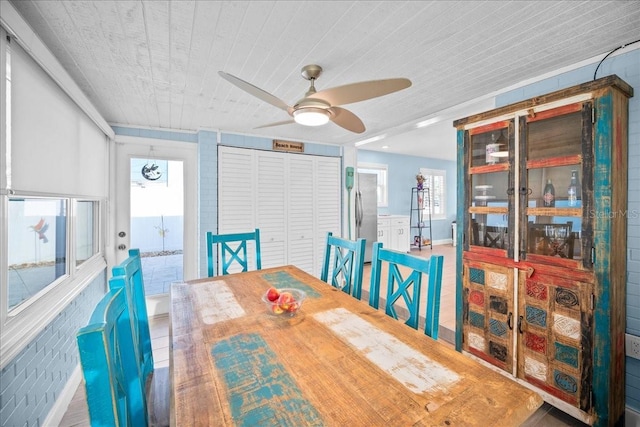 dining space featuring ceiling fan