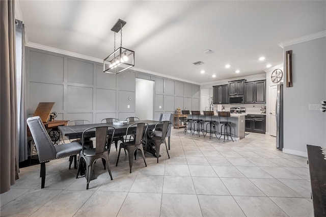 tiled dining area with ornamental molding