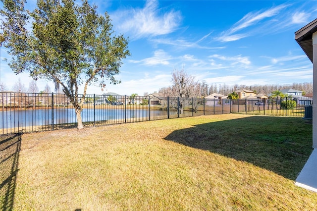 view of yard with a water view