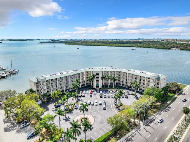 aerial view with a water view