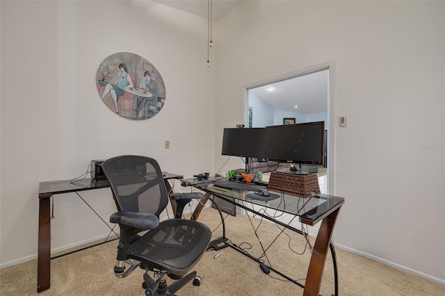 view of carpeted home office