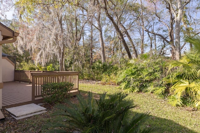 view of yard with a wooden deck