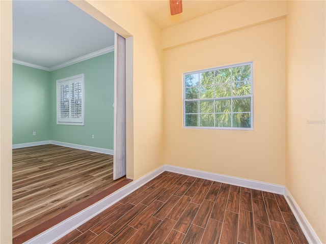 spare room with crown molding and a wealth of natural light