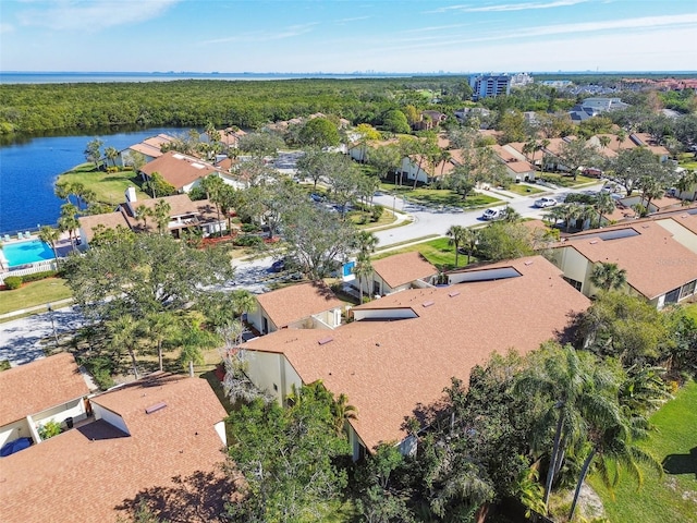 aerial view with a water view